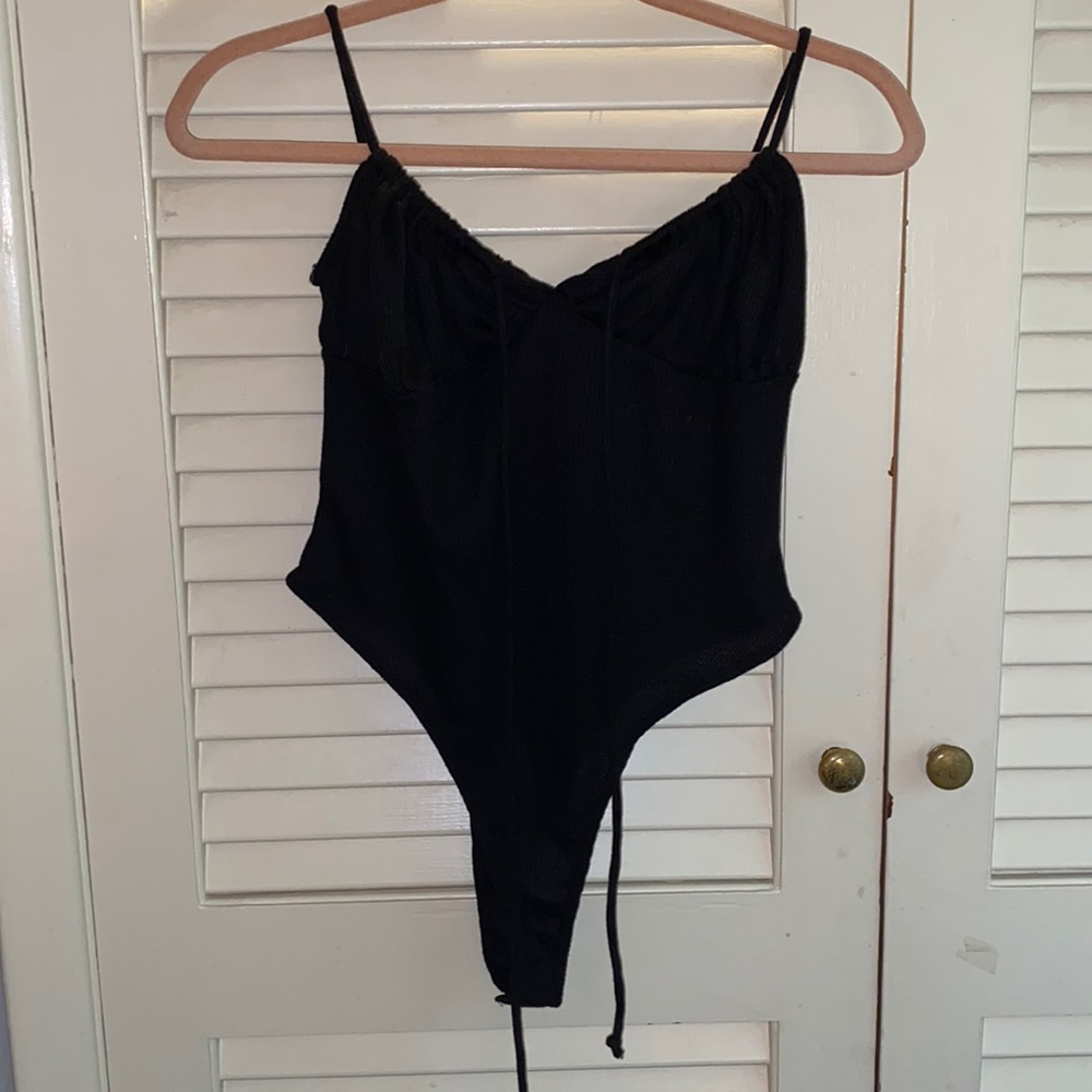 Black adjustable strap body suit